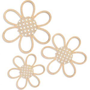 3 Pieces Boho Daisy Wall Decor Natural Rattan Flower Wall Hanging Art Wooden🐣